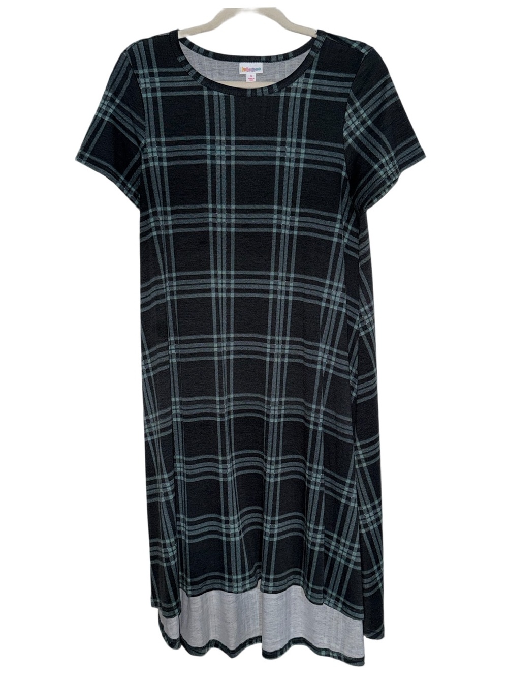 Lularoe Carly Black & Teal Plaid Dress Size Small